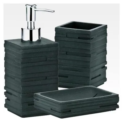 Produktbild von Badaccessoires Set Schwarz Matt, 3-teilig Seifenspender, Zahnputzbecher, Kosmetikeimer