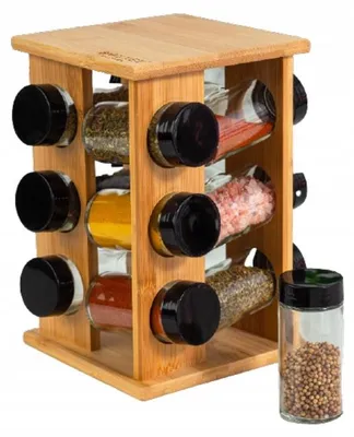 Produktbild von Smukee Bambus Gewürzorganizer Drehbar 12 Gläser 15x15x24cm