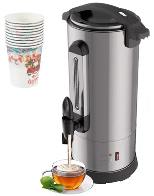 Produktbild von Vigevee Glühweinkocher 10L 1500W Silber Heißgetränkespender mit Zapfhahn & 10 Bechern