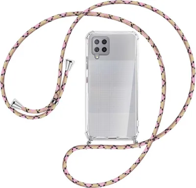 Produktbild von Handykette Backcover-Schutzhülle mit Band (Metall silberfarben) für Samsung Galaxy A42 5G - rosa Karo