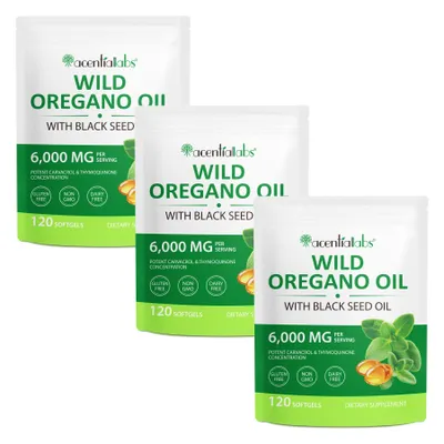 Immagine prodotto di Capsule di olio di origano 6000 mg 300 mg di olio di origano 200 mg di olio di cumino nero, 3x 120 capsule molli