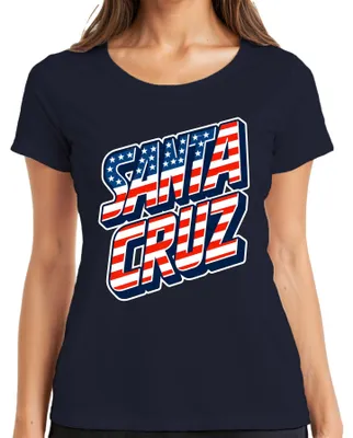 Produktbild von Santa Cruz USA Flagge Kalifornien Skater Surfer Retro Amerika Cali Damen T-Shirt, Navy, M