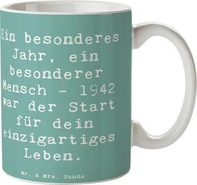 Produktbild von Mr. & Mrs. Panda Becher Spruch 1942 Geburtstag - Meeresbrise - Geschenk, Tasse, Teetasse, Alter, Geburt, Geburtsjahr, Kaffeetasse, Jahr der, Trinkbecher, Happy Birthday