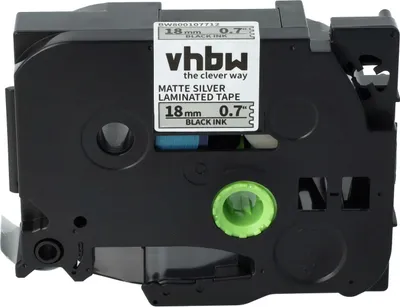 Produktbild von vhbw Schriftband-Kassette kompatibel mit Brother PT RL 700 S Etiketten-Drucker 8m x 18mm Schwarz auf Matt-Silber