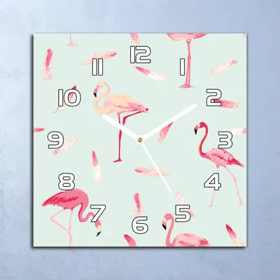 Produktbild von Deko Glasuhr Wanduhr 30x30 Flamingo Vogel rosa Quarz Küchenuhr Bürouhr