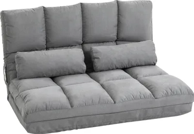 Produktbild von HOMCOM Bodenstuhl 2-in-1 Bodensessel Bett mit Rückenlehne 3 Positionen Verstellbare Sitzkissen Grau Samt Stahl 102 x 73 x 60 cm