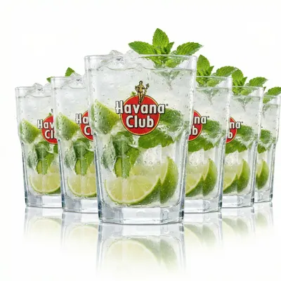Produktbild von 6x Havana Club 0,34 l Longdrinkglas – Cocktail Cuba Libre Set mit Eichstrich
