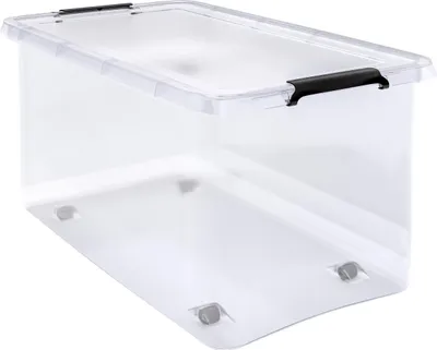 Image de Boîte de rangement transparente avec couvercle Empilable Roues Transparent Sans BPA Cave stockage 60L
