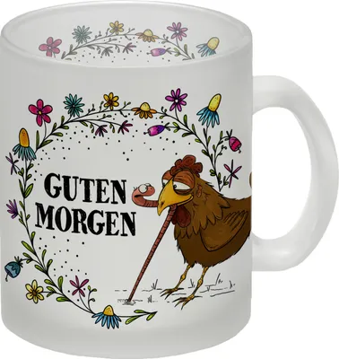Produktbild von Guten Morgen Glas Tasse mit Huhn Motiv