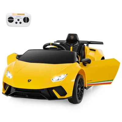 Produktbild von GOPLUS Kinder Elektroauto Lamborghini, 12V Kinderauto mit Fernbedienung & LED-Lichter & Musik, Hupe, USB, 3 Gang Elektrofahrzeuge 3-5 Km/h, Gelb