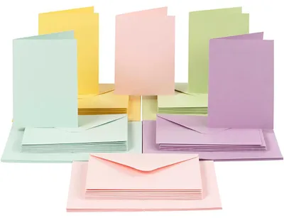 Immagine prodotto di Biglietti e buste, assortiti in 5 colori pastello, 50 set