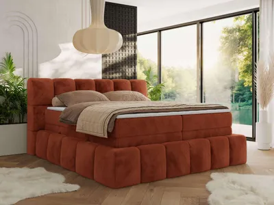 Produktbild von MKS MEBLE Boxspringbett 140 x 200 mit bettkasten NIRA KING, Polsterbett 7 Zonen Multipocket-Matratze und Topper, Doppelbett - Orange Plüsch - H4