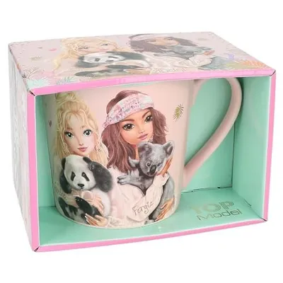 Produktbild von TOPModel Wild-Tasse mit Model Motiv und Aufschrift, rosafarbener Trinkbecher aus Porzellan
