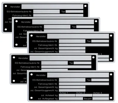 Produktbild von 5 x Blanko Typenschild Anhängertypenschild Neutral Anhänger - Vers. 8
