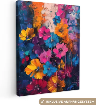 Produktbild von MuchoWow® - Leinwandbilder - Blumen - Bunt - Abstrakt - Modern, Wandbild, Wanddeko Bilder Wohnzimmer, 60x80 cm