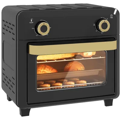 Produktbild von HOMCOM Minibackofen mit Umluft, 10L Heißluftfritteuse, 60-Min-Timer, Schwarz