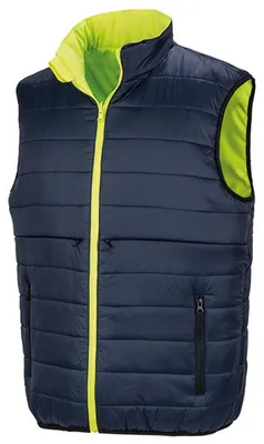 Imagen del producto de Chaleco acolchado reversible para hombre, modelo FK645 (talla 4XL), en colores de alta visibilidad (amarillo neón/azul marino)