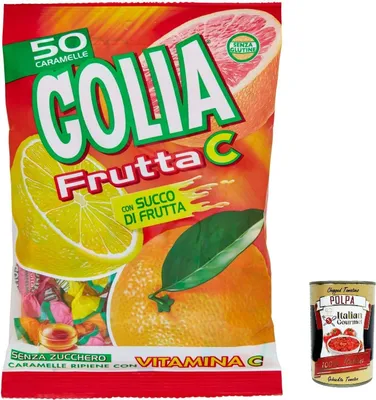 Produktbild von 3x Golia Frutta C, Fruchtbonbons, zuckerfrei Süßigkeiten, 130g + Italian Gourmet polpa 400g