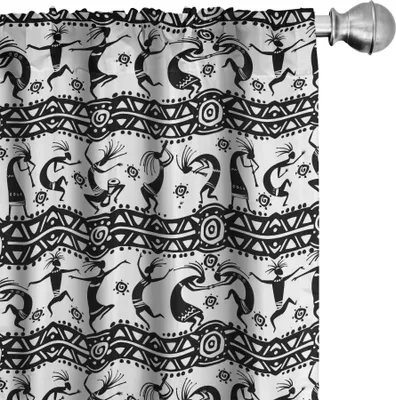 Produktbild von ABAKUHAUS afrikanisch Vorhänge, Gardinen, Tanzende orientalische Figuren Ornate Design Elements Tribal Folkloric Vintage Design, 2 Stück 75 x 245 cm, Weiß Schwarz