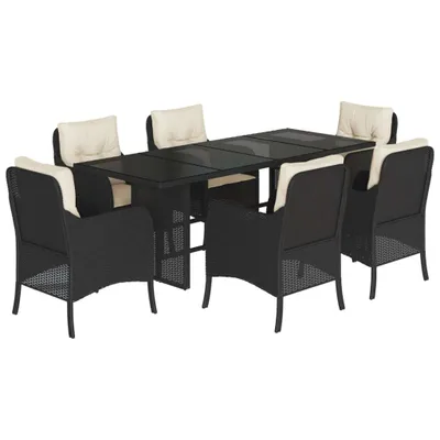 Obrázek produktu pro vidaXL 7dílný zahradní jídelní set s polštáři Black Poly Rattan