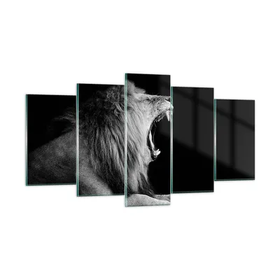 Produktbild von Bilder auf glas - 5 Teile - Löwe Gähnen Schwarz und Weiß - 160x85cm - Glasbilder - Wandbilder - Bilder - Wanddekoration aus Glas - Glas Bilder - Wandbild auf Glas - GEA160x85-4252