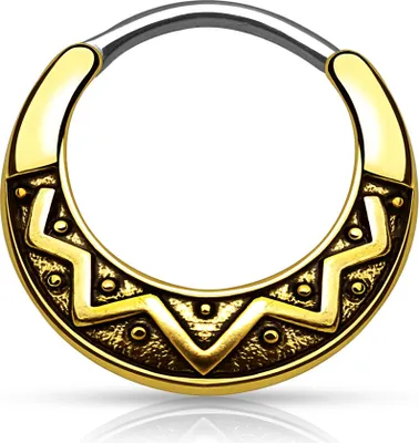 Produktbild von Nasenpiercing Septum Tribal Nasenring aztekisch Chirurgenstahl Azteken Muster Nasen Ring antik-gold
