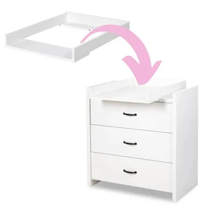 Obrázok produktu pre Prebaľovací pult na komodu, biely – drevená prebaľovacia podložka pre bábätká, 70 x 50 cm – stabilný prebaľovací pult