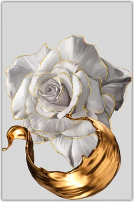 Produktbild von TPFLiving Kunstdruck LW-32 (OHNE RAHMEN) Poster - Leinwand - Wandbild - Hochauflösender Giclée-Druck, langlebig und hochwertig - Weiße Rose mit goldenem Blatt  -  - Größe: 25x35cm
