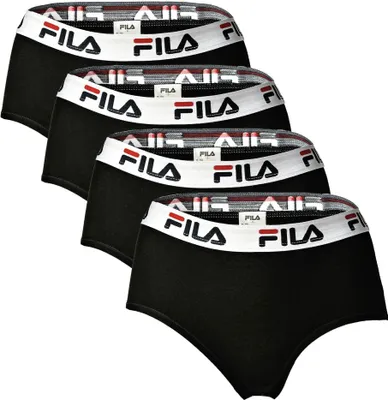 Produktbild von FILA Damen Hipster - 4er Pack Slip, Logo-Bund, Baumwolle Stretch, einfarbig Schwarz XS