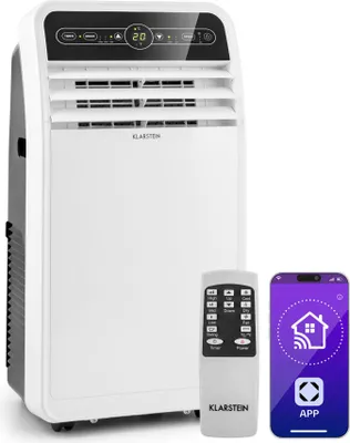 Image de Klarstein Metrobreeze New York Smart 7k Climatiseur Mobile - 7000 BTU, 21-34 m², WiFi App & Télécommande, Silencieux, Classe A, Ventilateur 3 Vitesses, Déshumidificateur, Minuterie 24h, Blanc