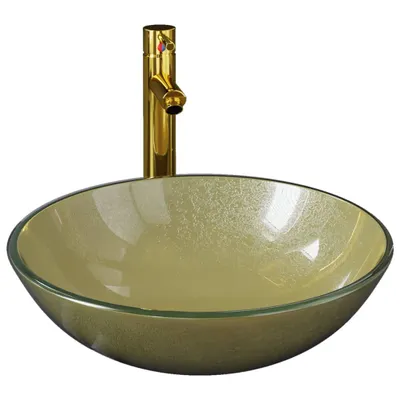 Image de vidaXL Salle de bain lavabo avec robinet et vidage or