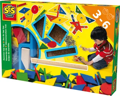 Produktbild von SES Creative 00941 Hämmerchen Tick - Klassisches Nagelspiel für Kinder, Mit Korkplatte und bunten Formen ab 3 Jahren, 3 Jahr(e), Holz, Mehrfarbig