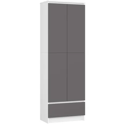 Produktbild von Büro-Bücherregal R60 Breite 60 cm Schublade im unteren Teil 4 Regale mit 2 Türen 4 Ablagen mit 2 Klapptüren für Dokumente für ein Wohnzimmer Arbeitszimmer Laminierte Platte 16 mm H180 x B60 x T35 cm Farbe: Weiß Dunkelgrau