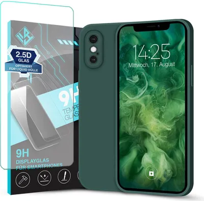 Produktbild von Hülle für Apple iPhone X mit 9H Displayglas Displayschutz Plus Case Cover Bumper Silikon Softgrip Schutzhülle Farbe: Grün