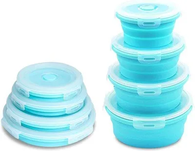 Obrázek produktu pro Silikonová skládací krabička na oběd, 4dílná, stohovatelná, na piknik