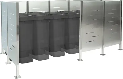 Immagine prodotto di Recinzione per bidoni dei rifiuti HWC-J55, recinzione per bidoni dei rifiuti, deposito per bidoni dei rifiuti, 151x326x166 metallo ~ acciaio inox