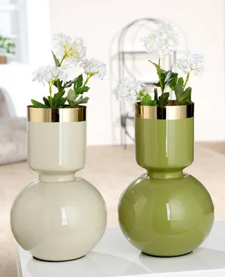 Productafbeelding van Gilde Vase, "Roro", Metall, creme, grün, VE 2, 2fach sortiert, H. 28 cm, D. 17 cm 55114