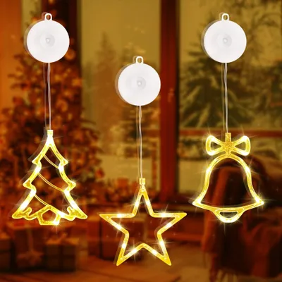 3er-Set LED-Weihnachtslichter für Fenster, warmweiß, Timer