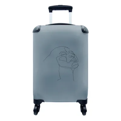 Produktbild von MuchoWow® Koffer Handgepäck Trolley Rollkoffer Kleine Reisekoffer mit 4 Rollen - Frau - Gesicht - Strichzeichnung - Cabin Size < 55x40x23 cm & 55x40x20 cm - Fotokoffer - Kabinenkoffer - Boardgepäck - Reise-Box - Reisekoffer - Reisegepäck - Koffer mit Bild - Trolley für Kinder