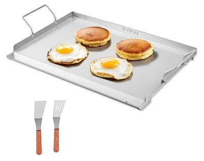 Productafbeelding van Vlakke grillplaat, grillpan, roestvrij staal, barbecue-kookgerei, 585x365 mm