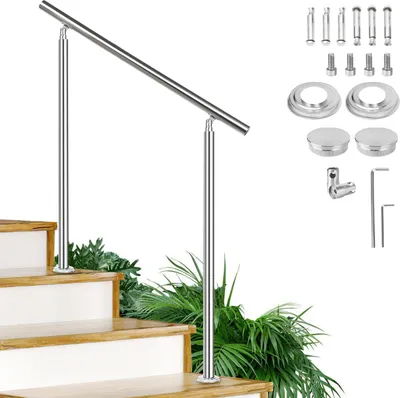 Immagine prodotto di Parapetto per scale in acciaio inox, corrimano per scale, corrimano a parete con anello a sfera inclinabile e regolabile in altezza, argento, per balcone, balaustra - L. 120cm senza traverse