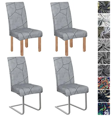 Produktbild von Set mit 4 elastischen Stuhlhussen, geeignet für Freischwingerstühle, abnehmbar und waschbar, für Restaurants, Hotels und Bankettsäle (geometrisches Muster, 4 Stück)