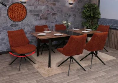 Produktbild von 6er-Set Esszimmerstuhl MCW-O48, Küchenstuhl, drehbar Auto-Return, Stoff/Textil Chenille (320g/m²)   rotbraun