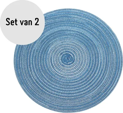 Produktbild von Krumble Tischsets rund - Tischsets - Untersetzer - Tischzubehör - 2er Set - Durchmesser 36 cm - Blau/Grau