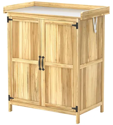 Immagine prodotto di Armadietto da giardino per attrezzi, con piano di lavoro | Colore: Marrone | Dimensioni: 74x43x88 cm