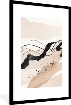 Produktbild von Poster mit Rahmen - Aquarell - Abstrakt - Schwarz - 60x90 cm - Poster mit zchwarzem Bilderrahmen