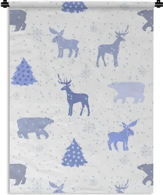 Produktbild von MuchoWow® Wandteppich Wandbehang Hirsche - Muster - Schnee 60x80 cm Tapisserie Dekoration Wandtuch - Decke - Wandtücher - Wohne