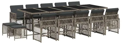 Produktbild von vidaXL 15-tlg. Garten-Essgruppe mit Kissen Grau Poly Rattan