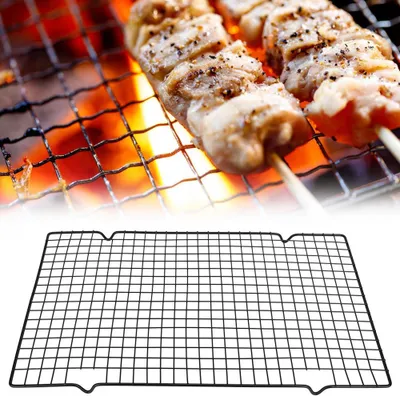 Image de Grille de barbecue rectangulaire en treillis métallique – Grille de cuisson pour barbecue – Accessoire de camping et de pique-nique en plein air