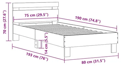 Produktbild von vidaXL Bettgestell mit Kopfteil und LED-Leuchten Schwarz 75x190 cm